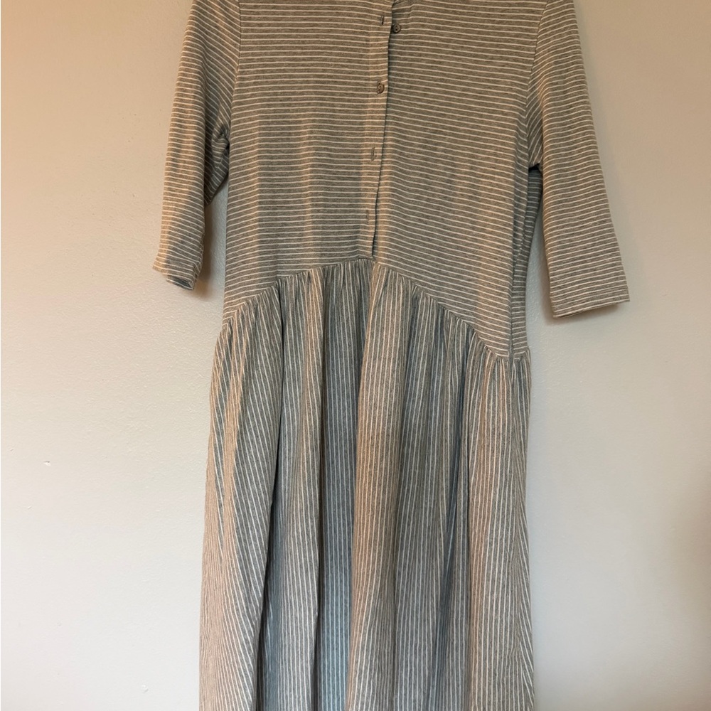 Elegant Striped Gray Midi Dress